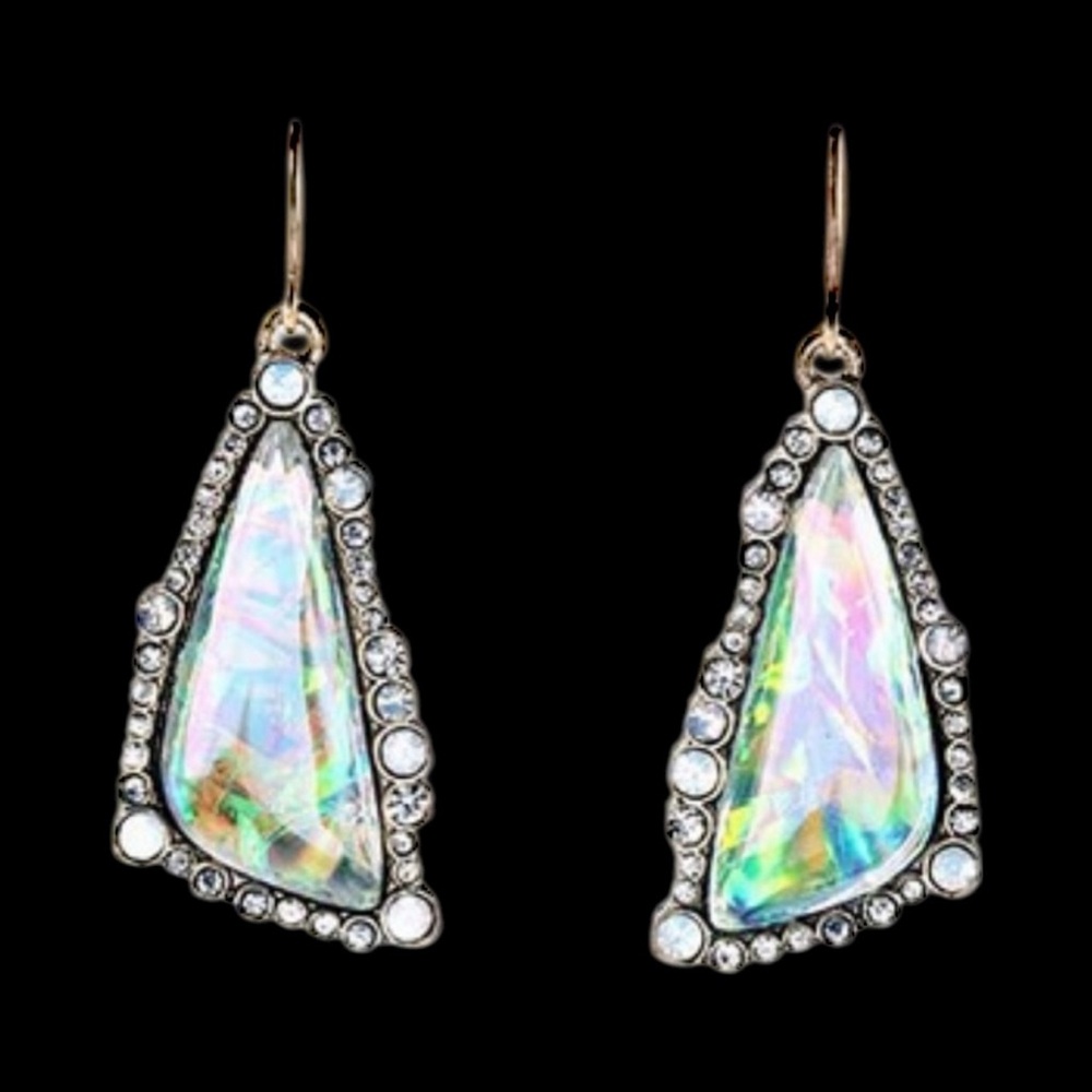 NEW•Sugared + Bronzed Shimmer Crystal & Paua Shell Unique Drop Earrings - Picture 3 of 16